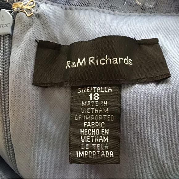 R And M Richards Blue Sequined Lace Gown with Sheer Inserts Size 18 - Picture 7 of 9